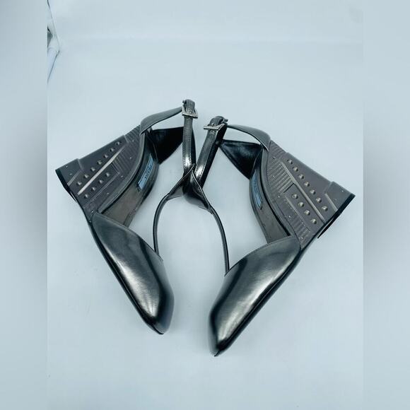 Prada Metallic Grey T Strap Metal Embossed Wedge Sandals Runway 2014 EU 37.5 - Picture 9 of 16